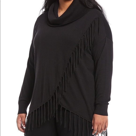 Ronnie Saloway Black Cowl Neck Tasseled Sweater Size Medium - Picture 1 of 9